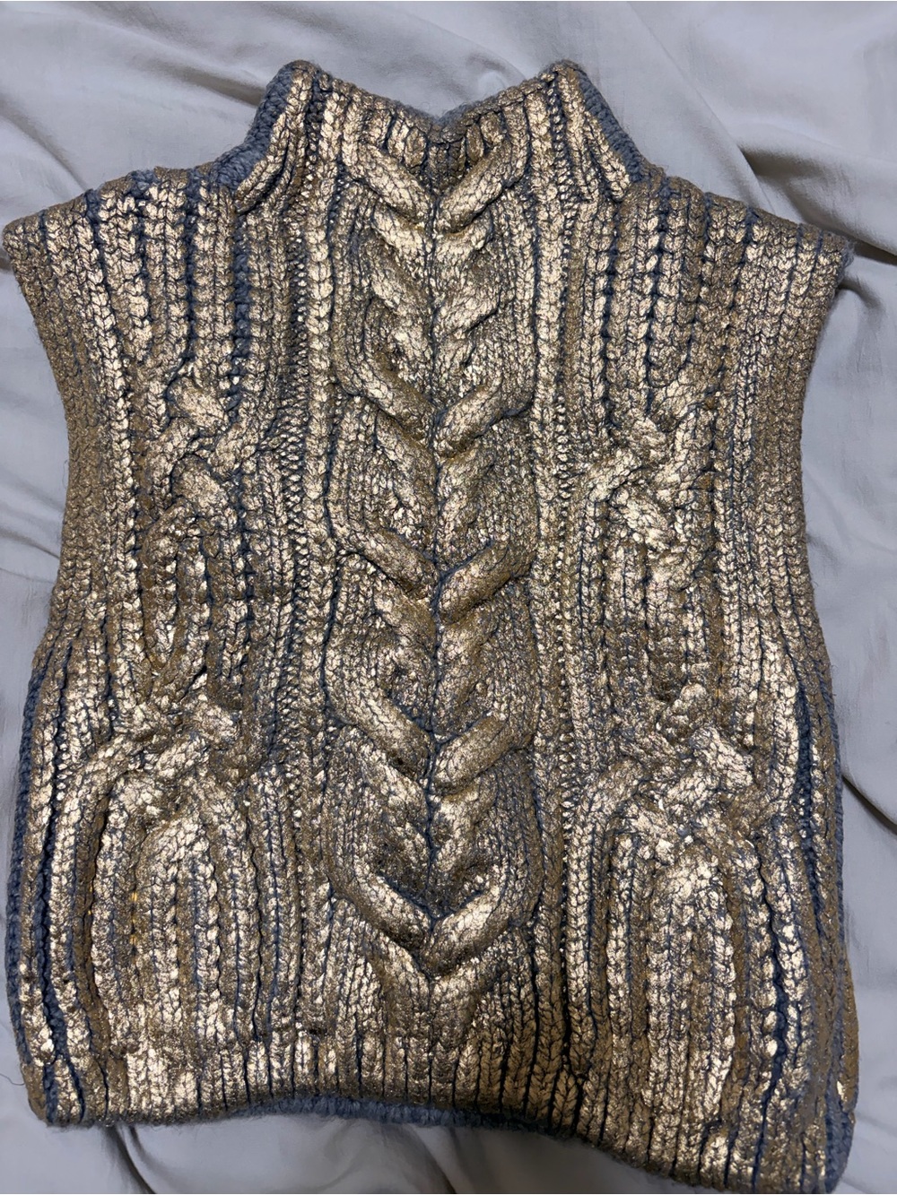 Zara Metallic Gold Cable-Knit Turtleneck Sweater Vest